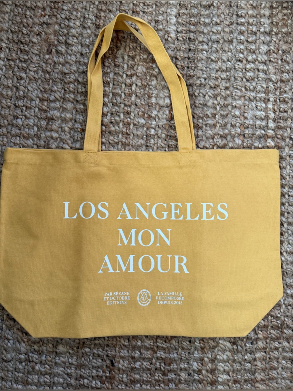 Sezane Yellow Canvas Tote with White Lettering